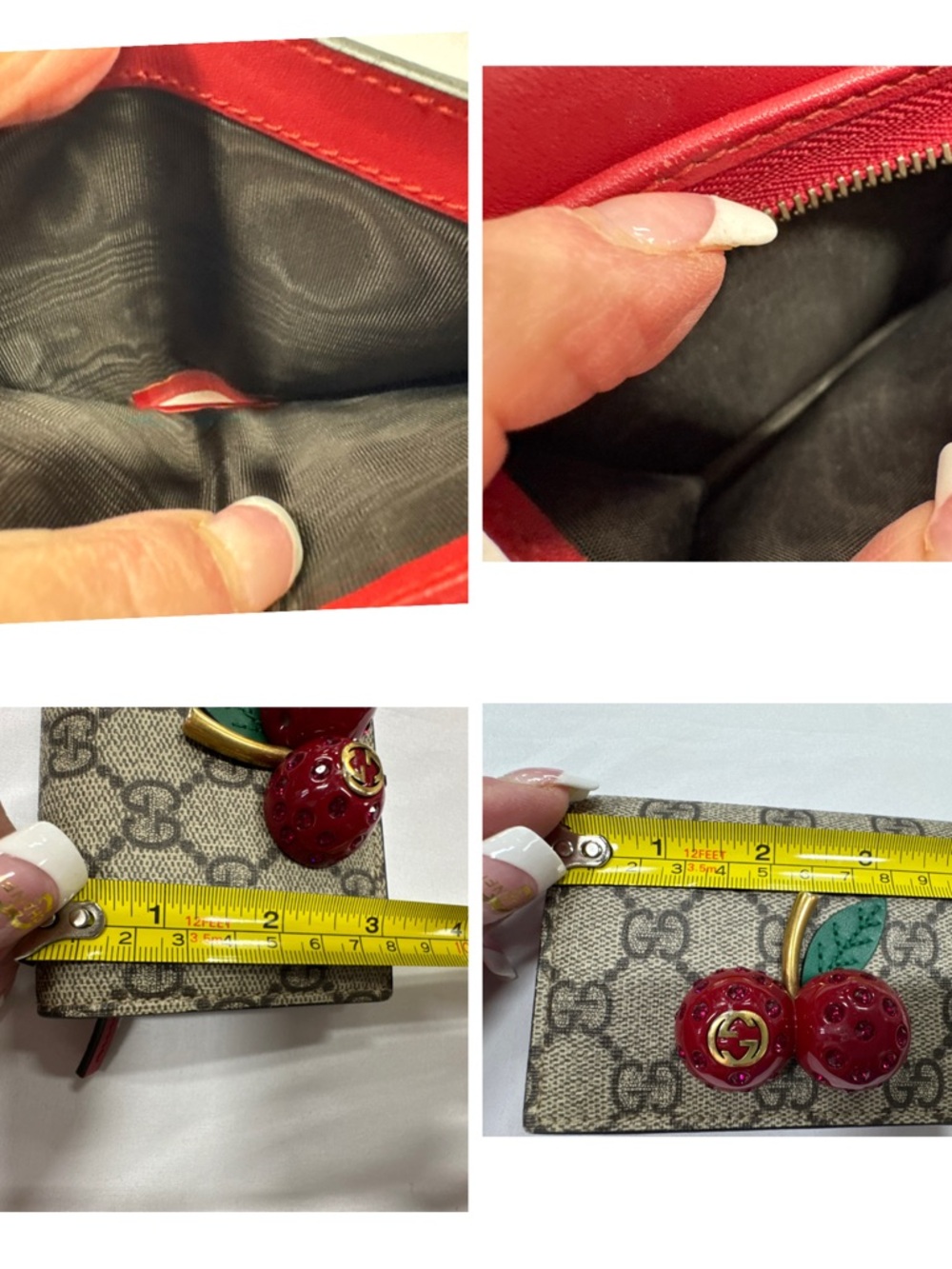 Gucci Beige GG Marmont Limited edition Cherry with rhinestone Wallet small - Picture 6 of 6